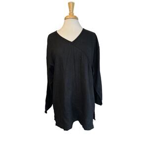 BALI STUDIO COLLECTION 100% Linen Tie Back Tunic Blouse Black Size Large Womens